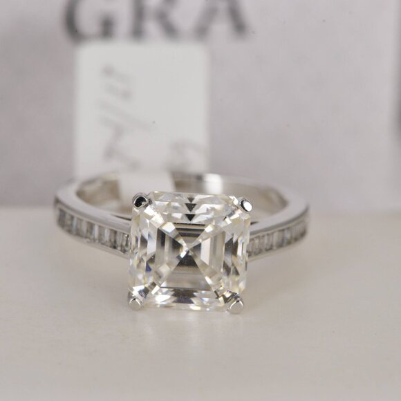 GRA Certified 5ct Asscher Cut Moissanite Ring Engagement Ring 925 - Picture 2 of 7